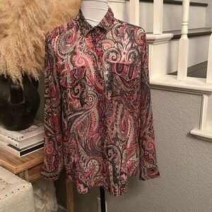 The Kooples Paisley Print Sheer Long Sleeve Blouse Size XS